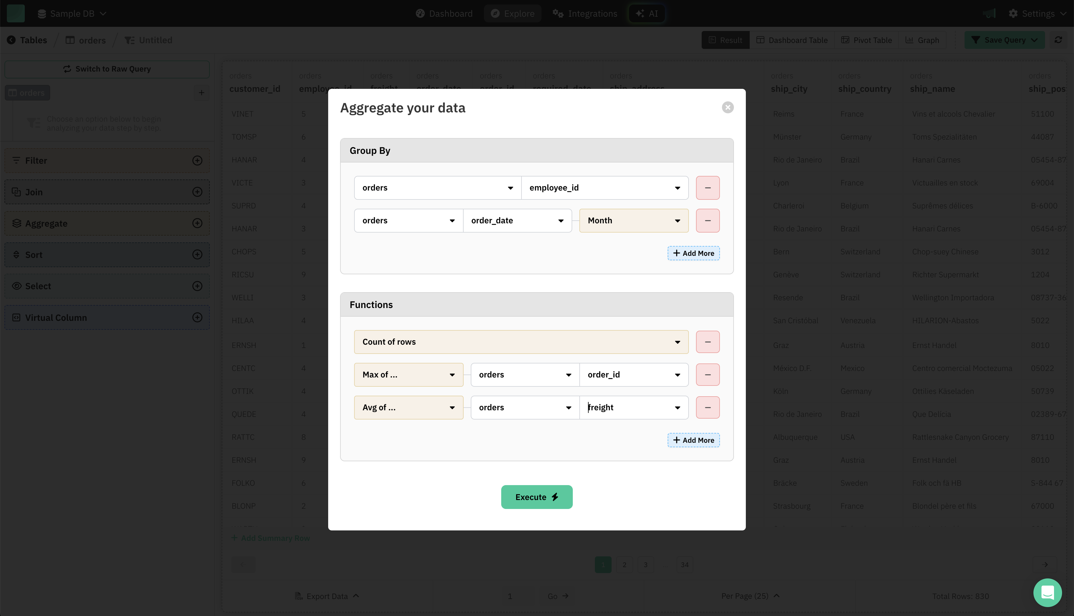 Query Builder > Aggregate