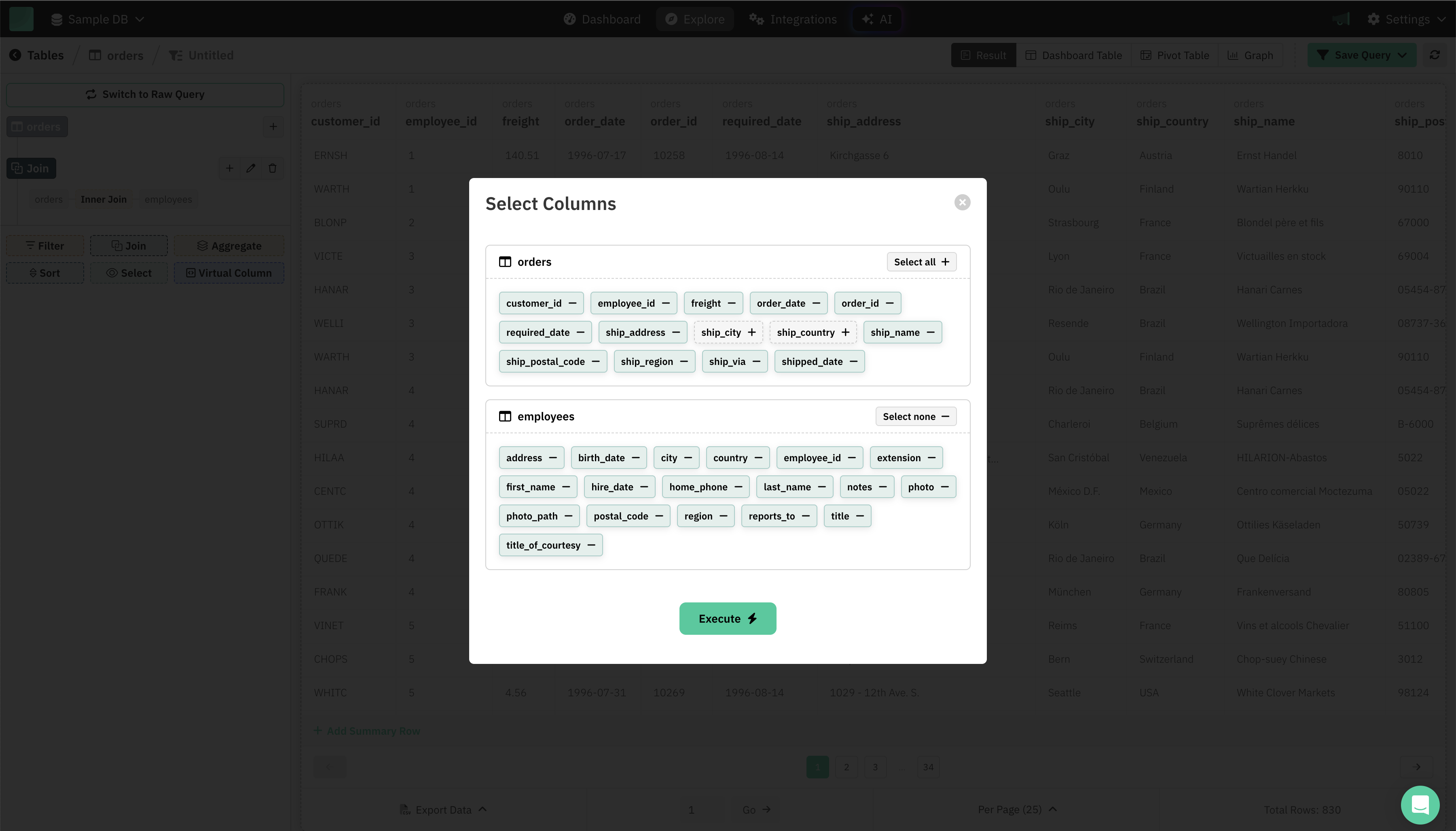 Query Builder > Select