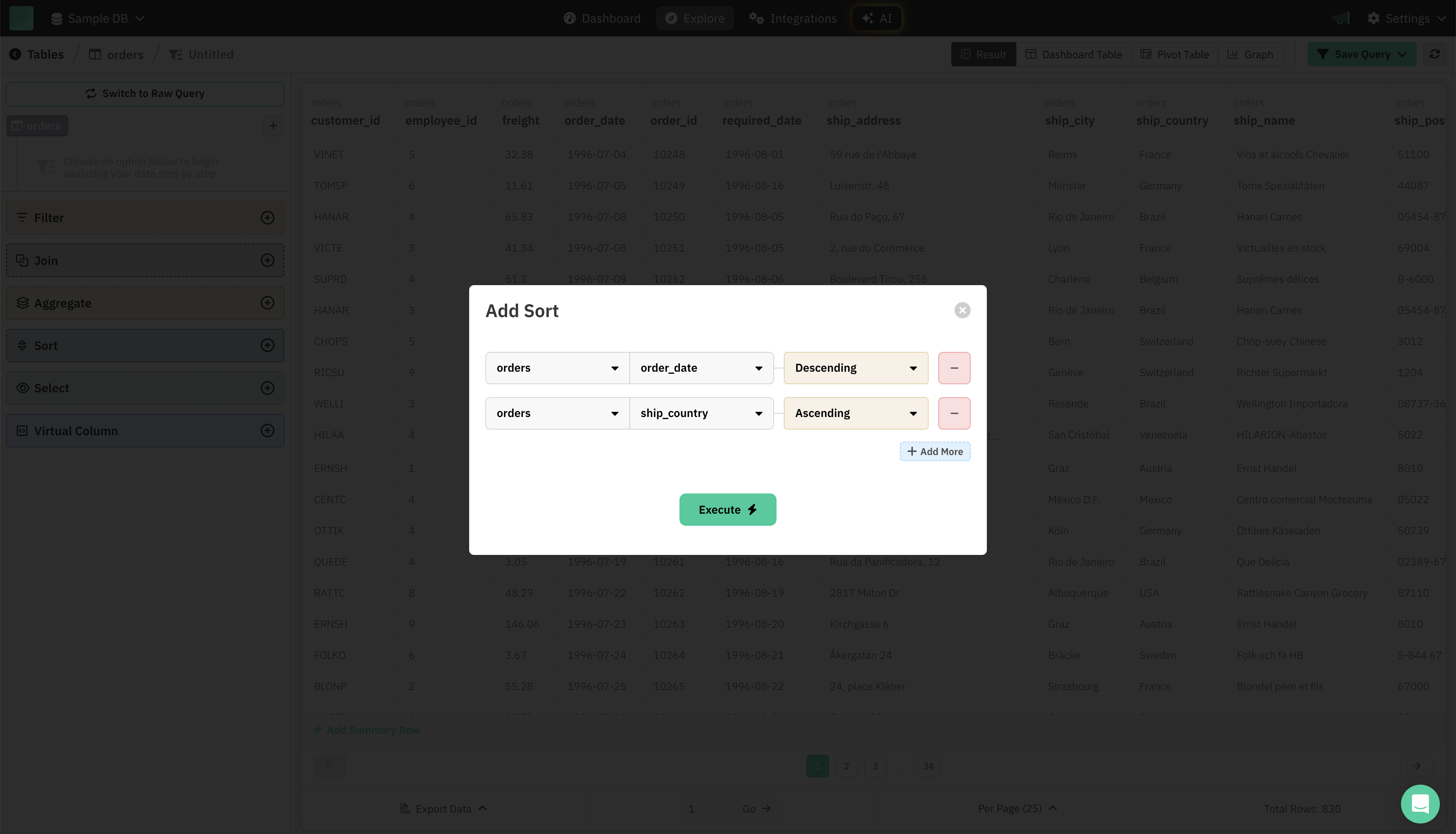 Query Builder > Sort